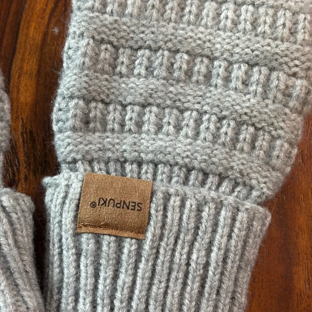 Senpuki Womens Gray Fleece Lined Beanie Headband and Touchscreen Gloves Set